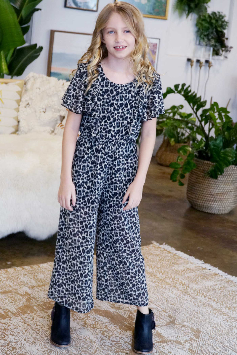 Big Girls Animal Print Chiffon Jumpsuit