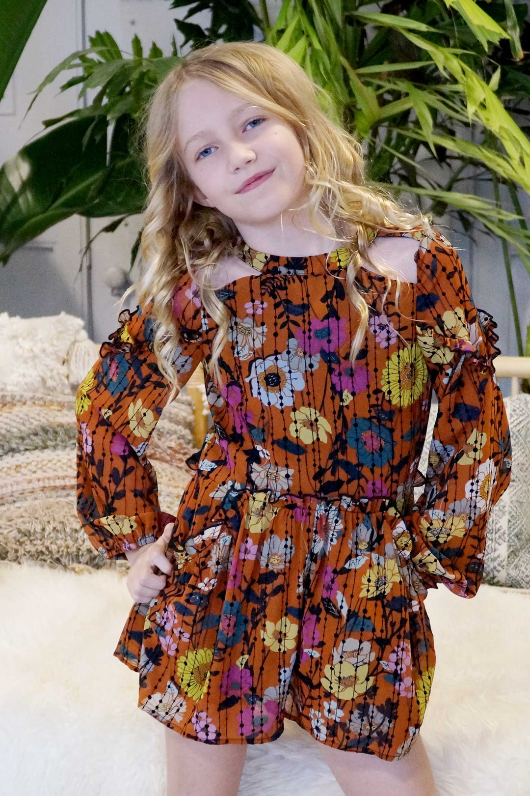 Big Girls Floral Chiffon Romper