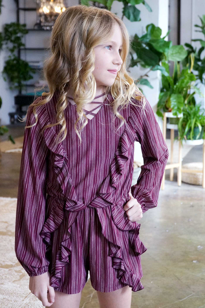Big Girls Long Sleeve Ruffle Romper