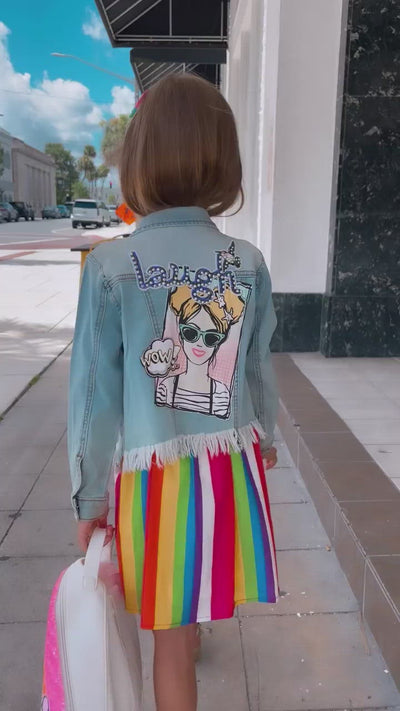Little Girls Pop Art Girl Washed Denim Jacket