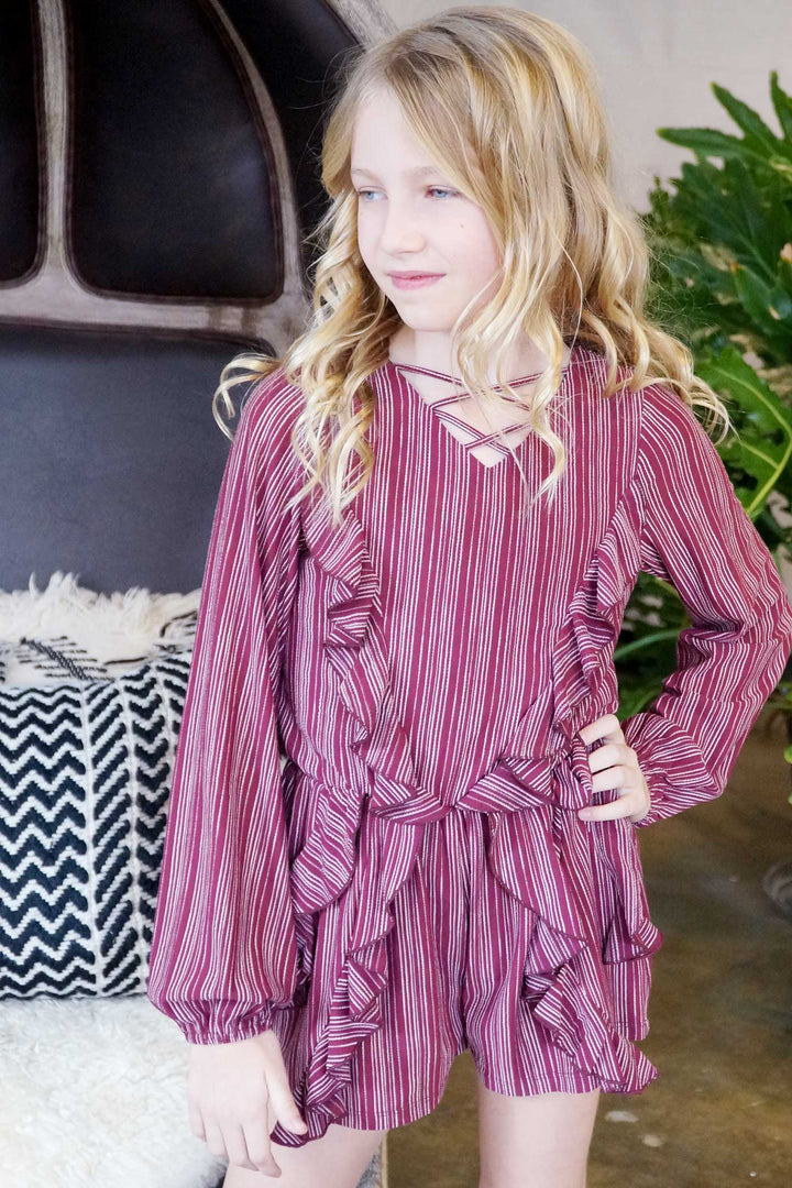 Big Girls Long Sleeve Ruffle Romper