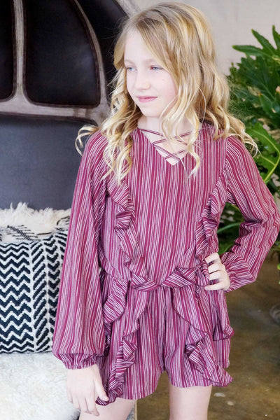 Big Girls Long Sleeve Ruffle Romper