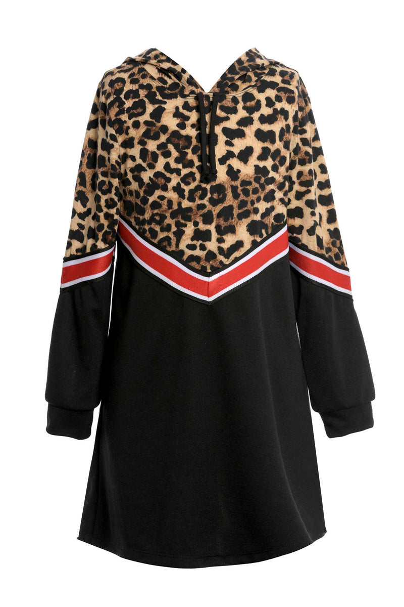 Big Girls Hooded Animal Print Sweatshirt Dress