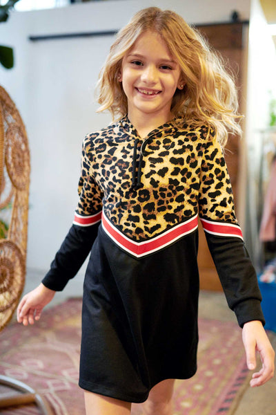 Big Girls Hooded Animal Print Sweatshirt Dress