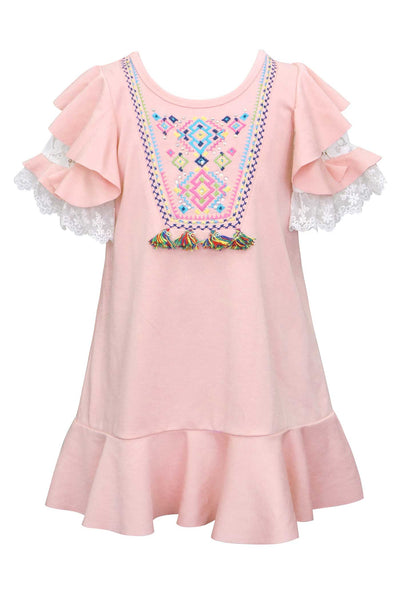 Girls Embroidered Ruffle Shift Dress