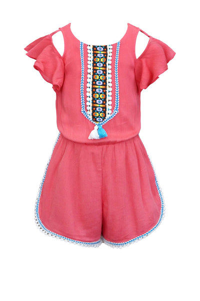 Girls Boho Style Cold Shoulder Summer Romper