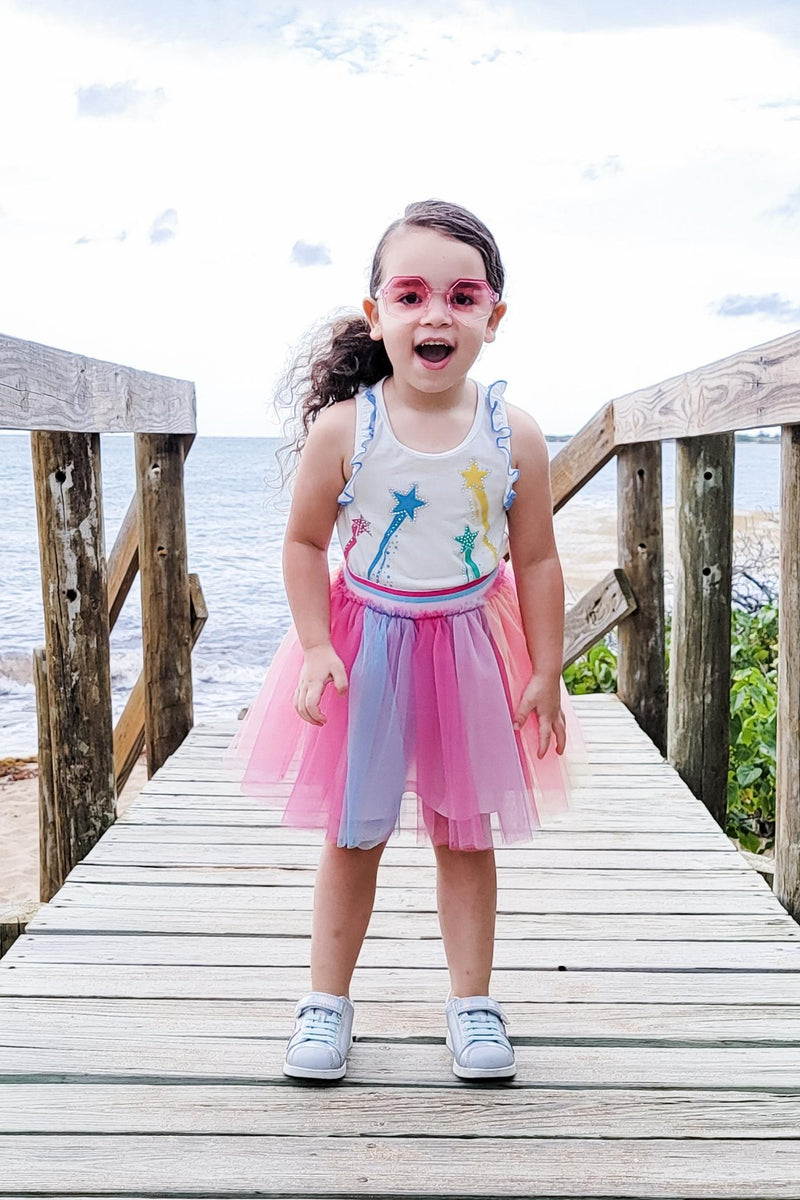 Twofer Tutu Dress W/Shooting Star Print