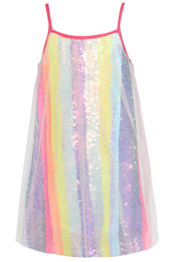 Little Girl’s A-Line Neon Rainbow Sequin Mesh Dress