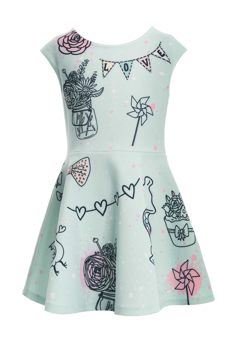 Hannah Banana Girls Fit and Flare Graphic Skater Dress