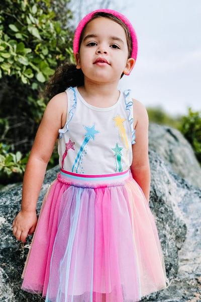 Twofer Tutu Dress W/Shooting Star Print