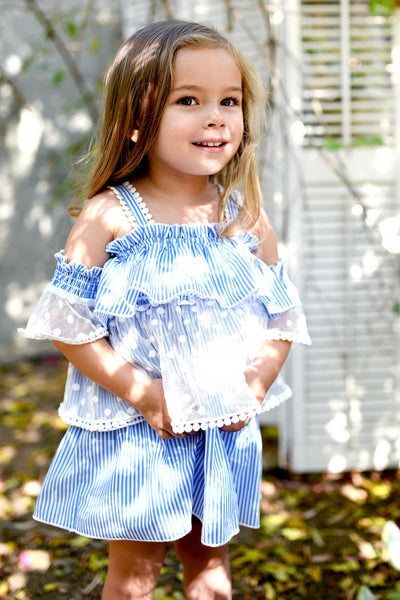 Baby Sara Toddler Girls Little Girls Cold Shoulder Striped Dress