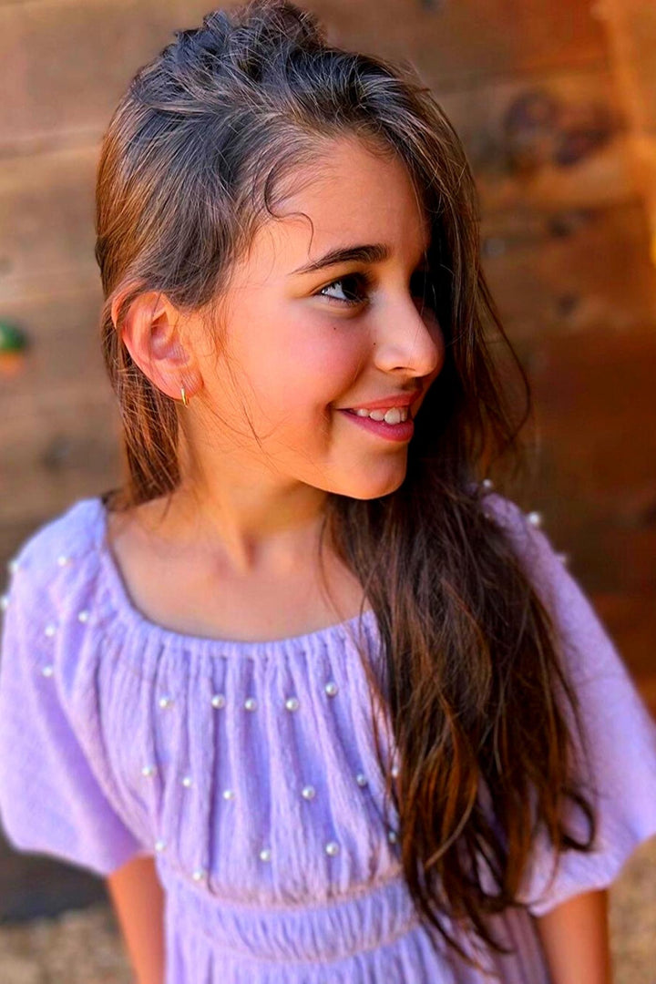 Girl’s Pearl Puff Sleeve Off The Shoulder Doll Dress