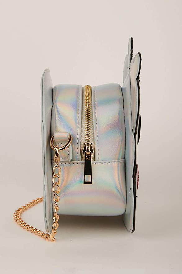 Hannah Banana designer girls' bags created with your little girl in mind Christmas Reign Dear Holographic Glitter Crossover Bag All backpacks, cross body bags, hand bags, and purses are designed to be on trend so she can be her best and most confident at any event. All bags are made with full attention to detail by using custom designed graphics, bold colors, and intricately placed embellishments. Emphasis on design and quality so she feels confidant while looking amazing.