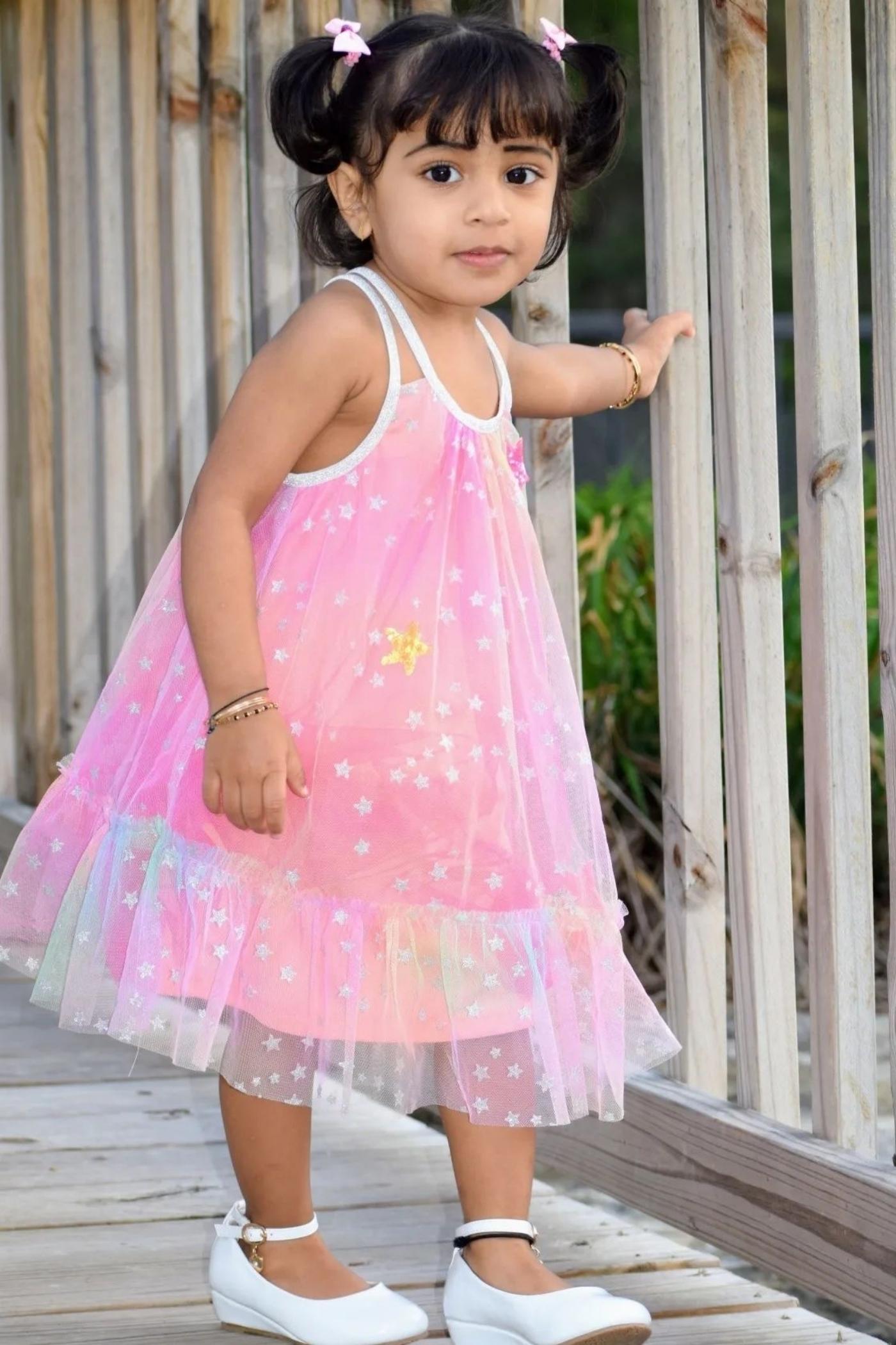 Little Girl’s A-Line Mesh Rainbow Star Dress