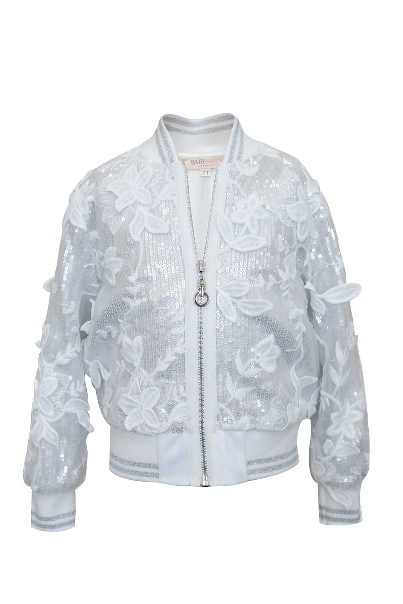 Toddler Girls Little Girls Sequin and Lace Bomber Jacket