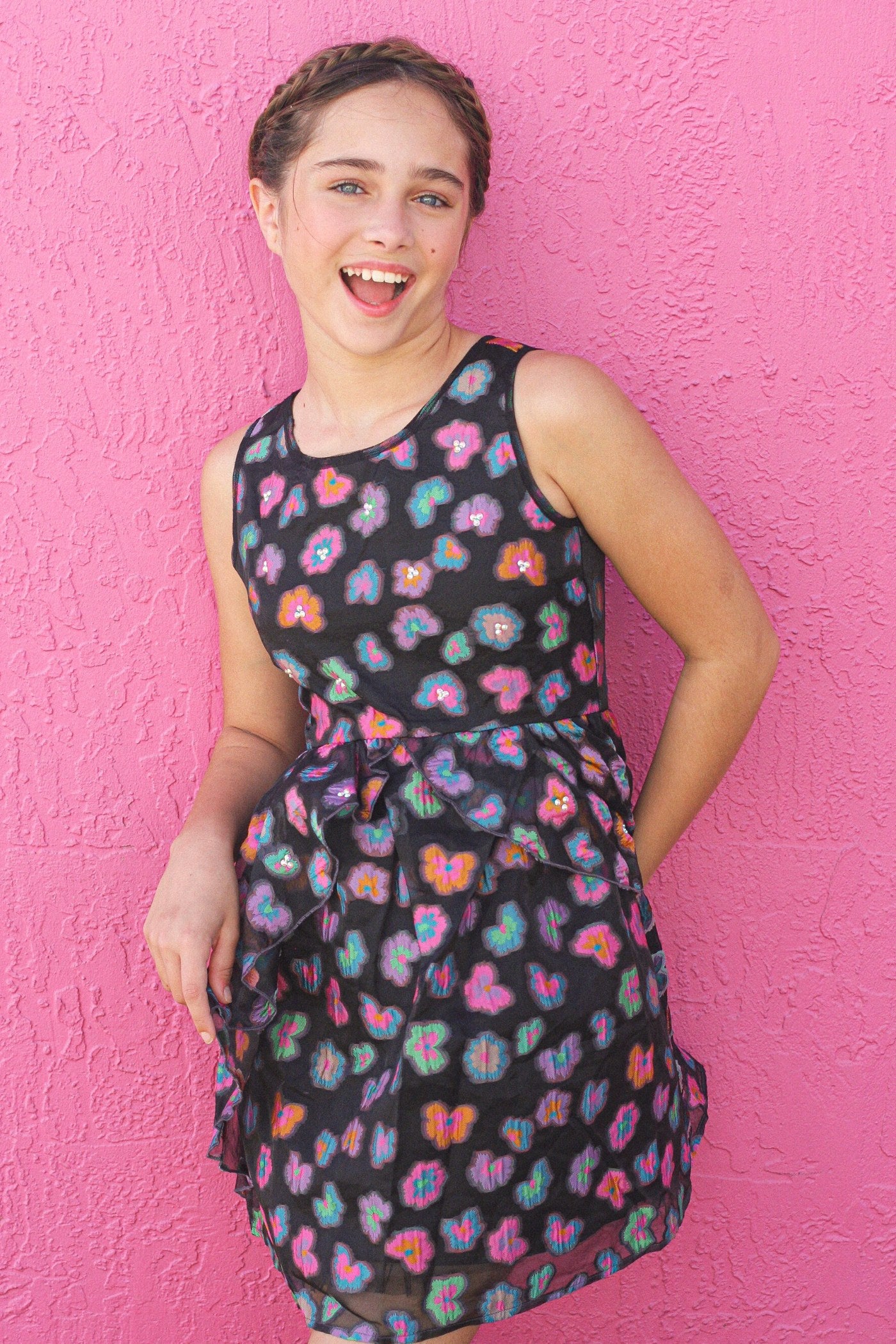 Little I Big Girls Color Block Floral Dress