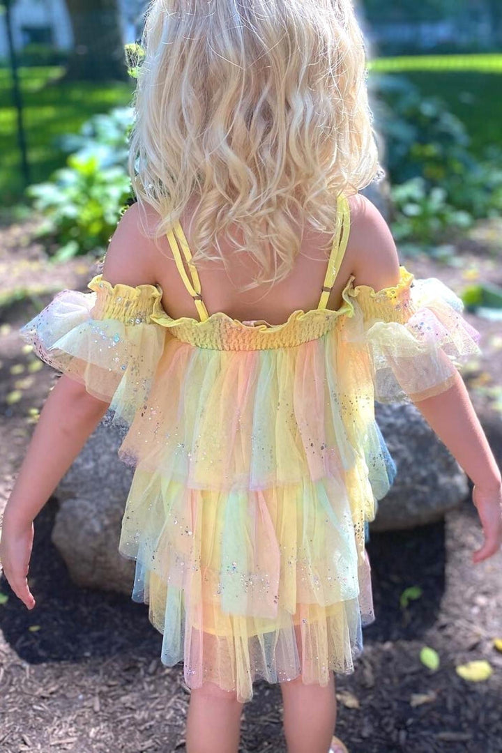 Pastel Tiered Mesh Dress W/Star Trim Detail