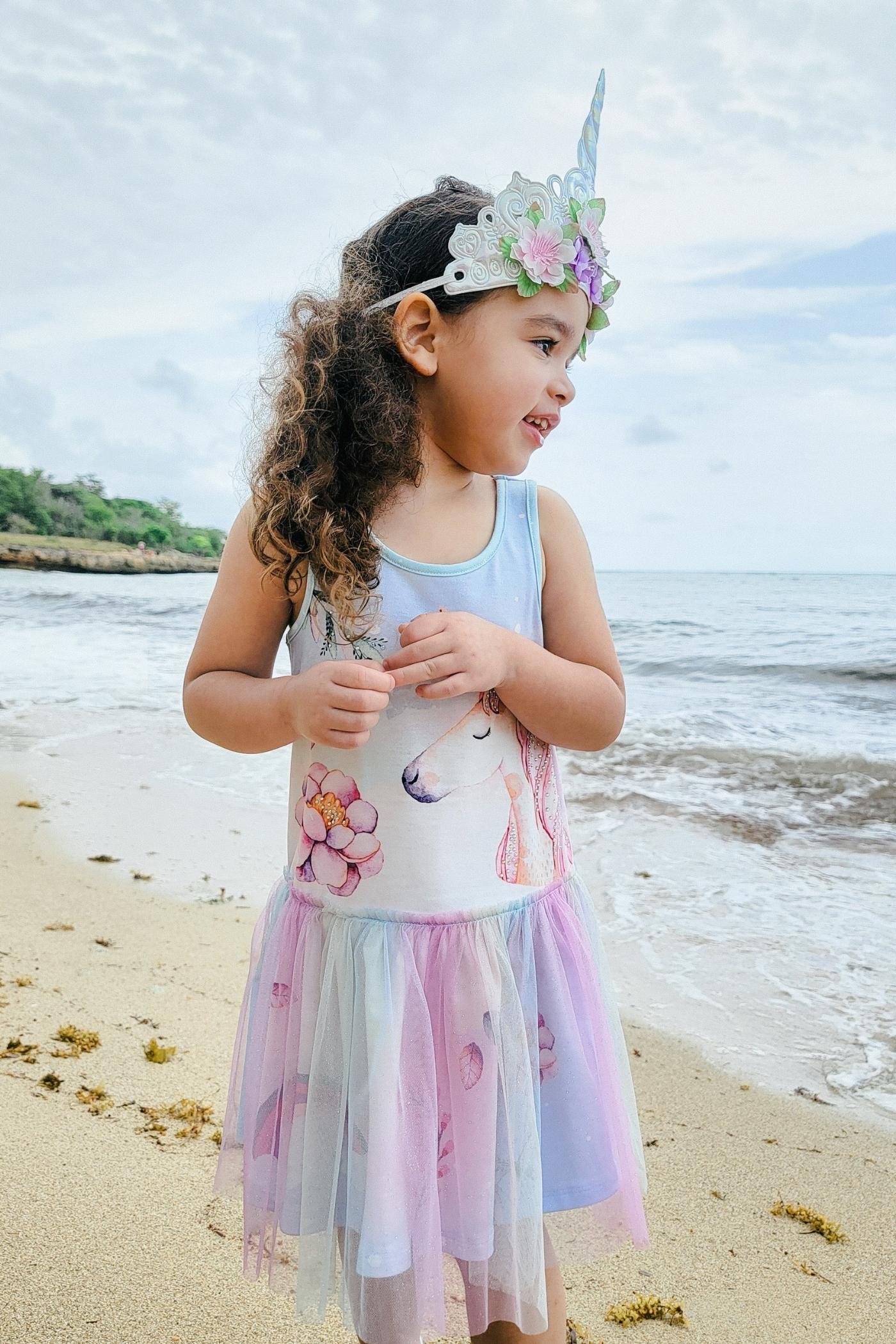 Little Girl’s Drop Waist Unicorn Print Tutu Dress