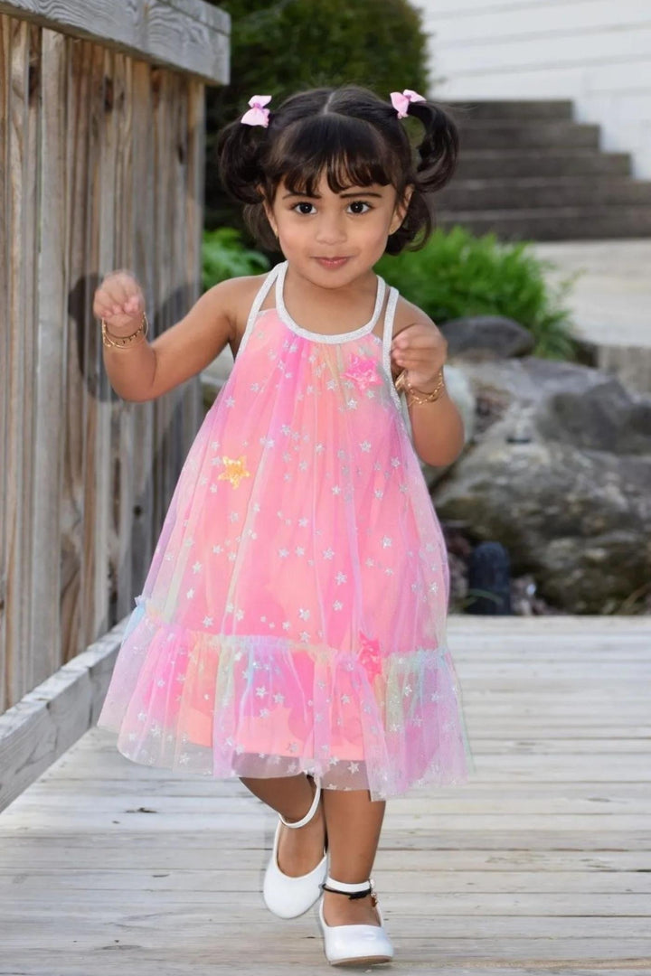 Little Girl’s A-Line Mesh Rainbow Star Dress