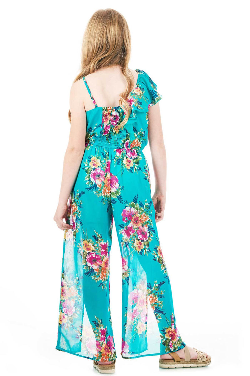 big girls tween girls floral print spring summer ruffle jumpsuit