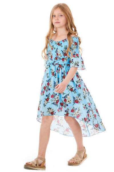 Big Girls Smocked High-Low Floral Print Dress
