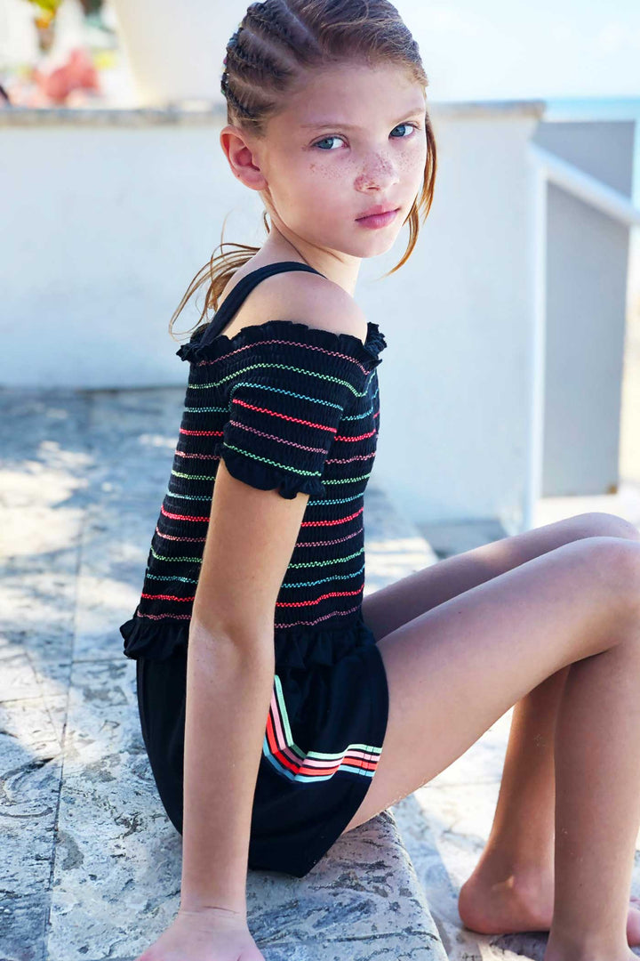 Big Girls Off The Shoulder Smocked Romper