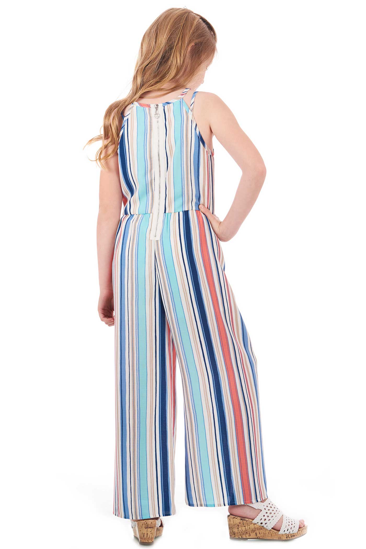 Big Girls Tie Front Striped Sleeveless Jumpsuit