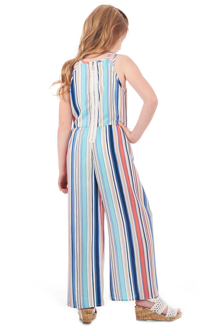 Big Girls Tie Front Striped Sleeveless Jumpsuit