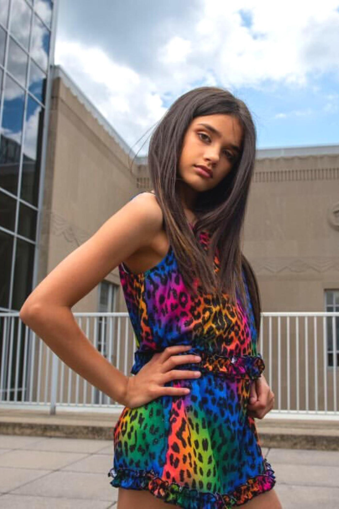 Girls Colorful Animal Print Sleeveless Chiffon Romper