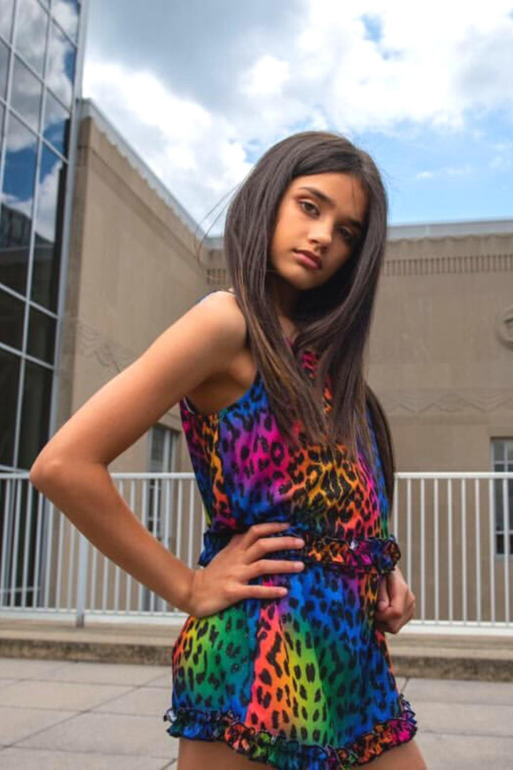 Girls Colorful Animal Print Sleeveless Chiffon Romper