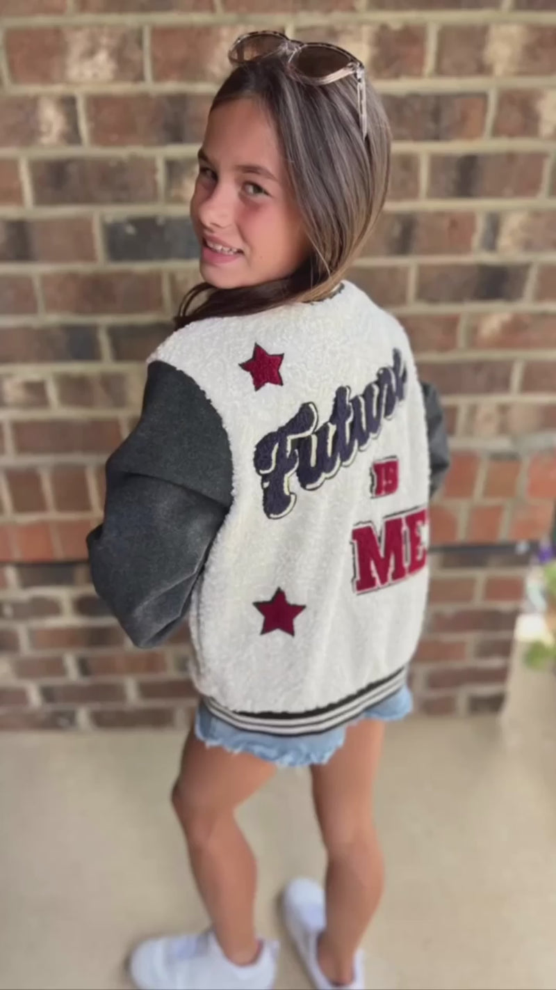 Girls Star Sherpa Fashion Bomber Jacket