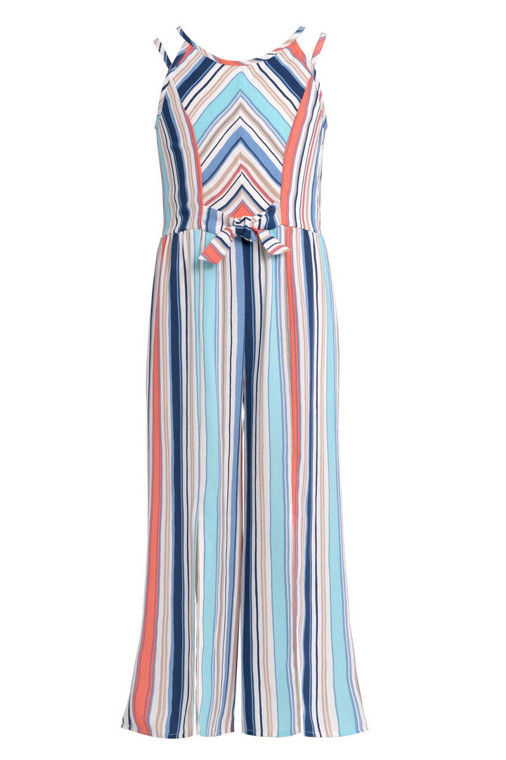 Big Girls Tie Front Striped Sleeveless Jumpsuit