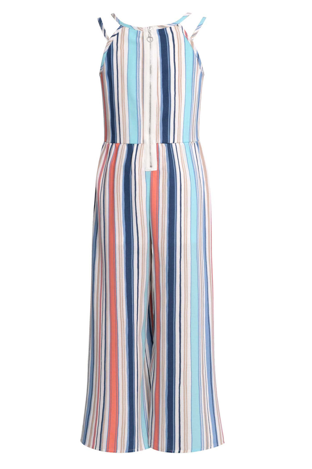 Big Girls Tie Front Striped Sleeveless Jumpsuit