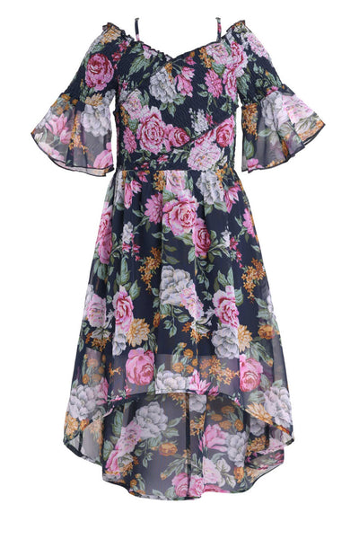 Big Girls Smocked High-Low Floral Print Dress