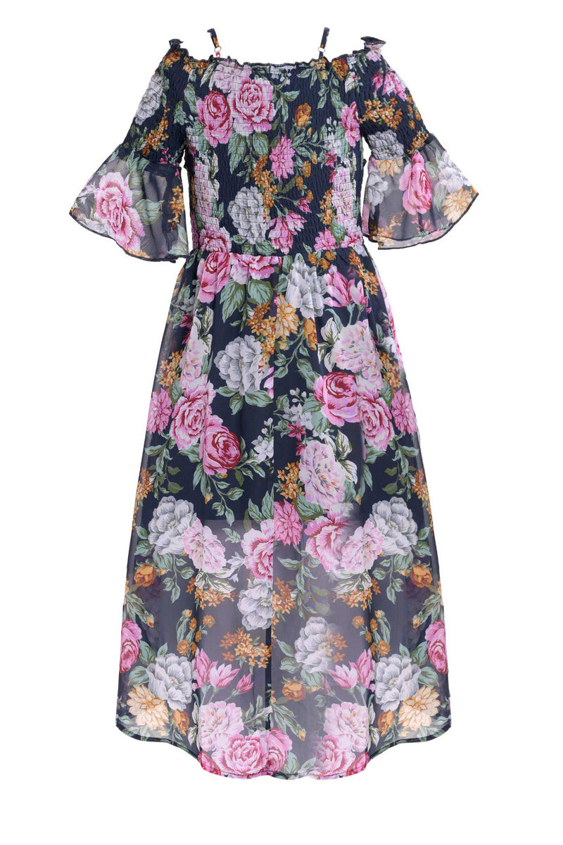 Big Girls Smocked High-Low Floral Print Dress