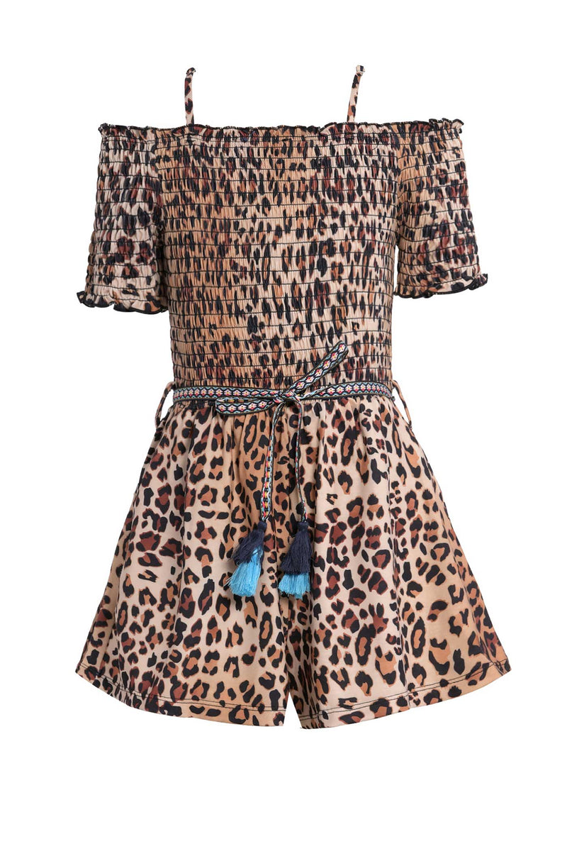 Big Girls Off-The-Shoulder Animal Print Romper