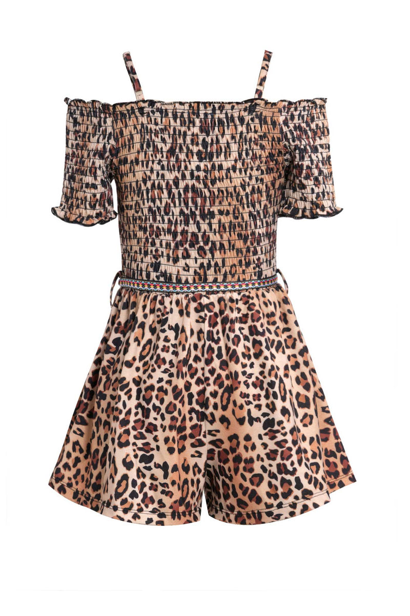 Big Girls Off-The-Shoulder Animal Print Romper