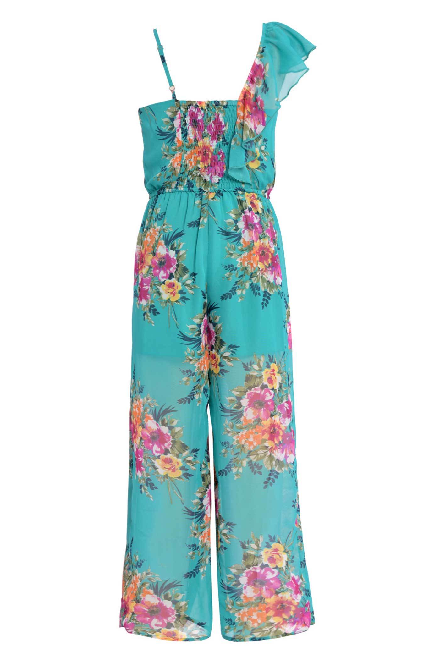 big girls tween girls floral print spring summer ruffle jumpsuit