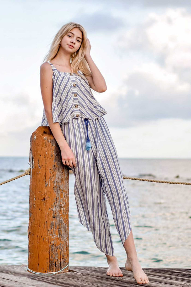 big girls blue and white striped top