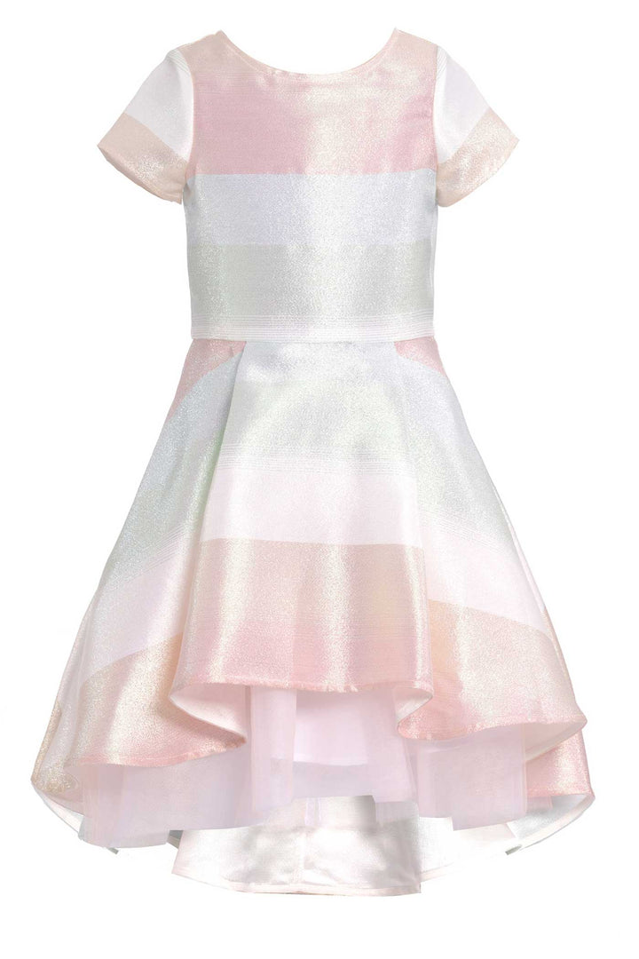 Big Girls Pastel Striped Fit and Flare High Low Party Dress