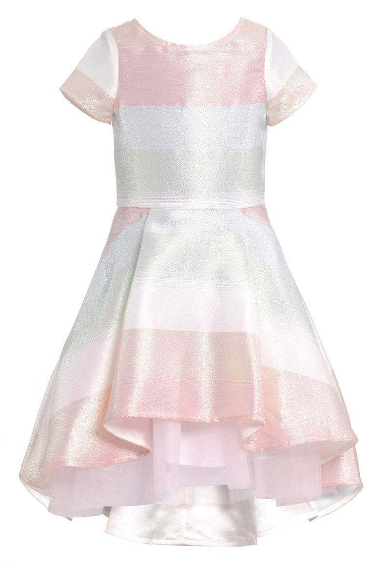 Big Girls Pastel Striped Fit and Flare High Low Party Dress