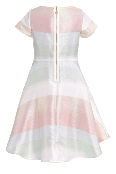 Big Girls Pastel Striped Fit and Flare High Low Party Dress
