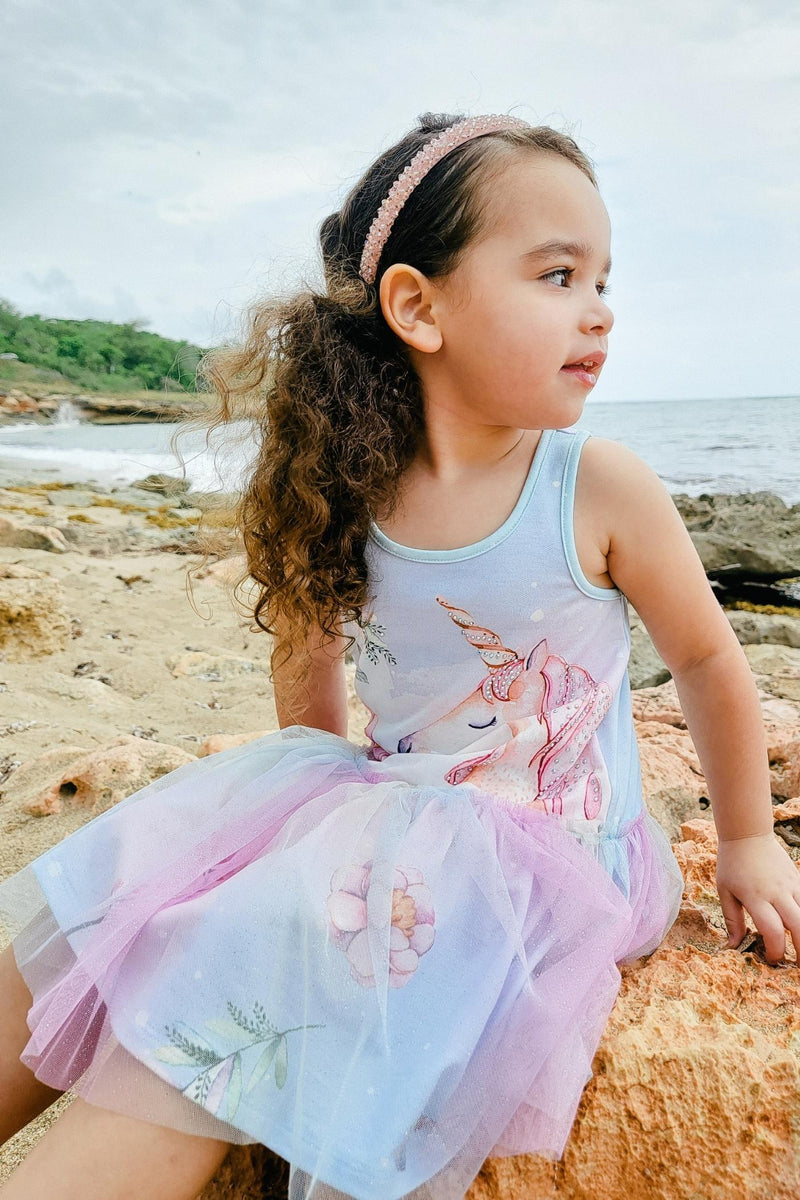 Little Girl’s Drop Waist Unicorn Print Tutu Dress