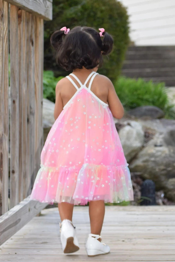 Little Girl’s A-Line Mesh Rainbow Star Dress