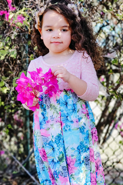 Girl's Boho Chic Floral Print Midi Dress