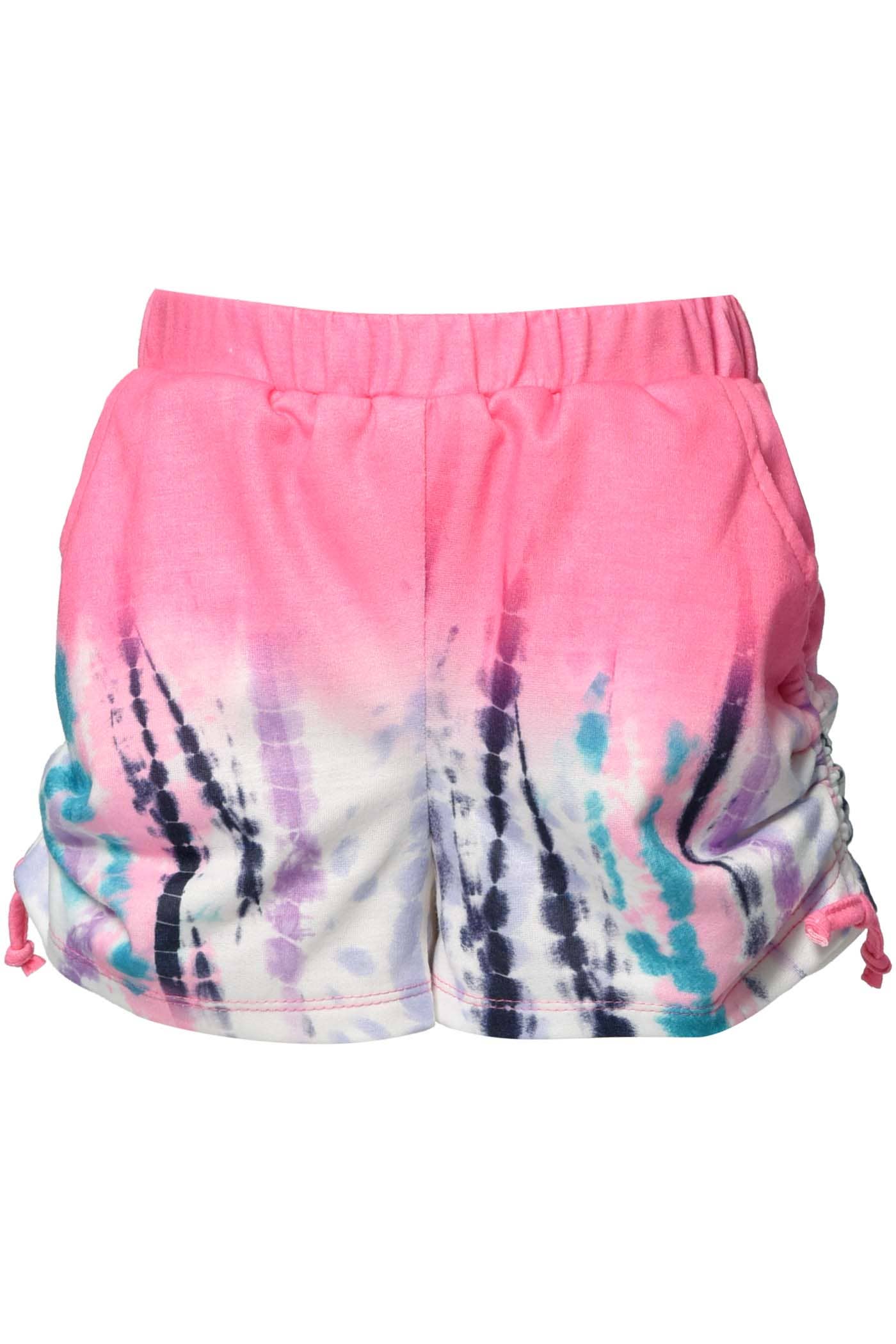 Elastic Waistline   Functional Pockets  Tie Dye Ombré   Side Ruched  Imported.  Little Girls Tie-Dye Side Ruched Shorts