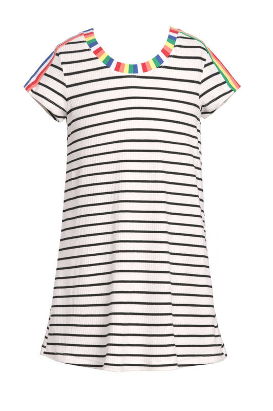 Big Girls Short Sleeve Striped Knit T-shirt Dress