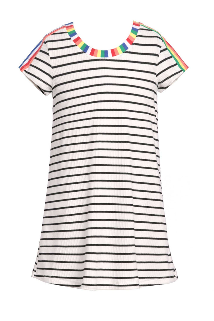 Big Girls Short Sleeve Striped Knit T-shirt Dress