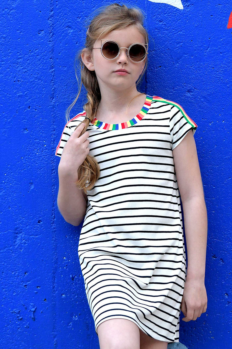 Big Girls Short Sleeve Striped Knit T-shirt Dress