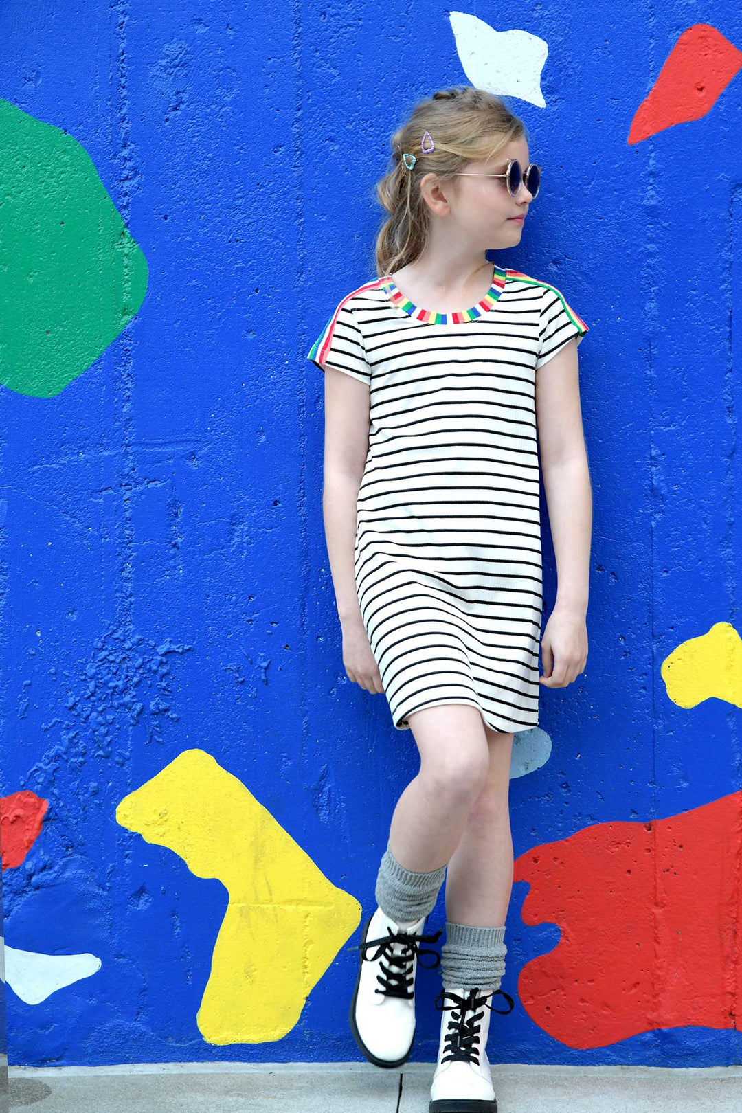 Big Girls Short Sleeve Striped Knit T-shirt Dress